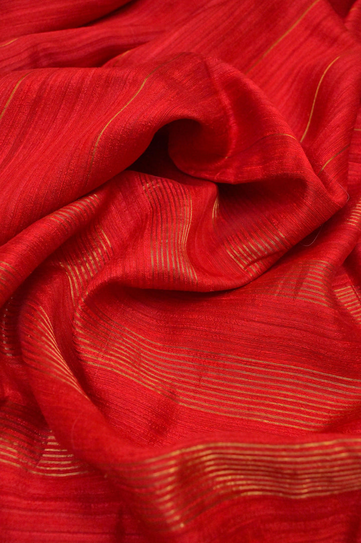 Royal Red Color Matka Silk Saree with Zari Work Stripes