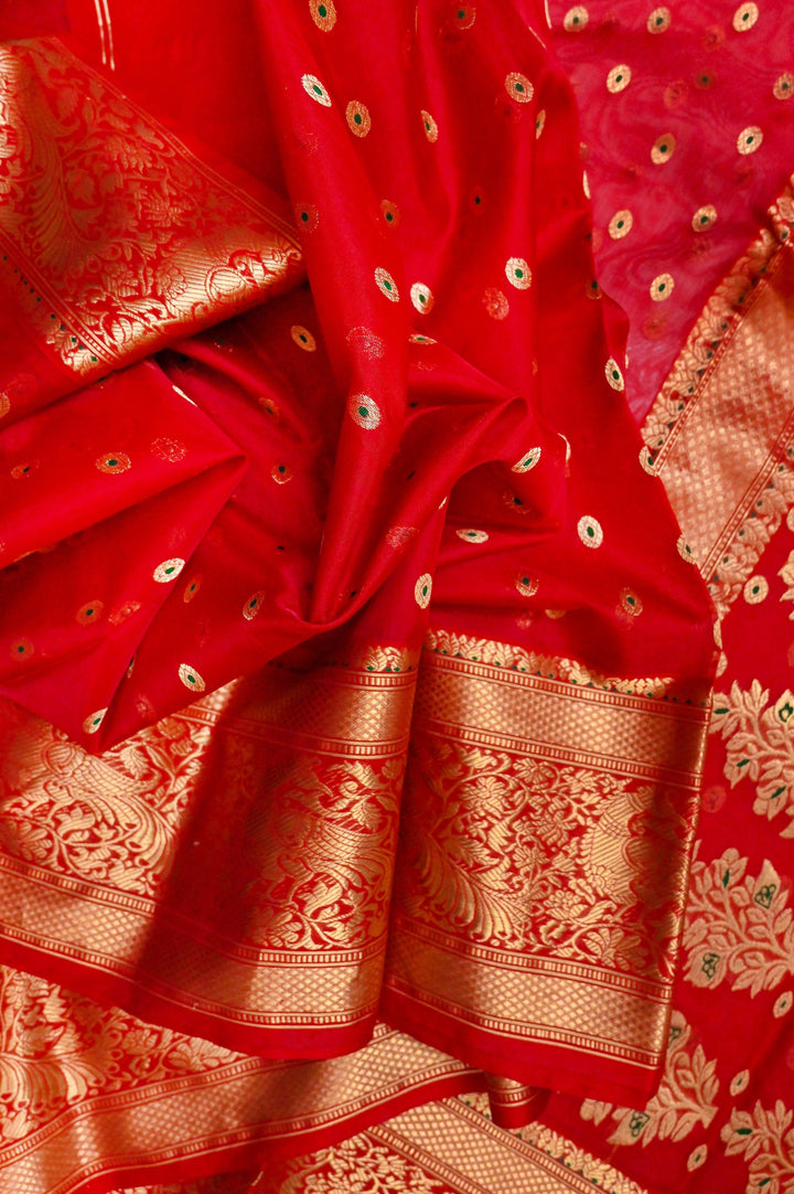 Royal Red Color Pure Chanderi Banarasi Silk Saree with Meenakari Work