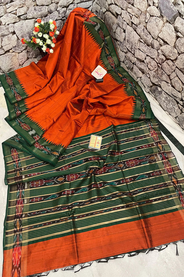 Rust Orange Color Pure Raw Silk Saree with Sambalpuri Pallu and Border