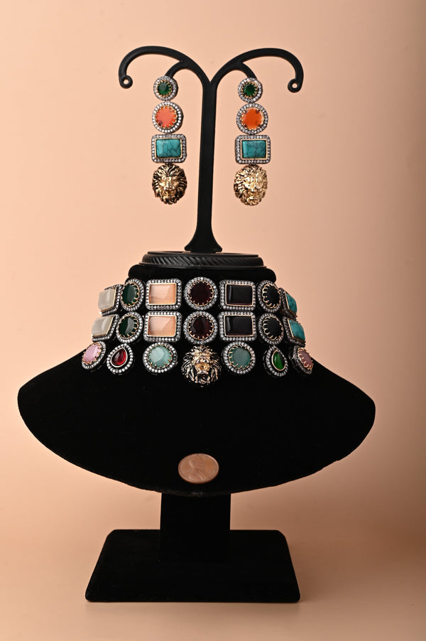 Sabyasachi Inspired Choker Necklace Set with Monalisa Stonework