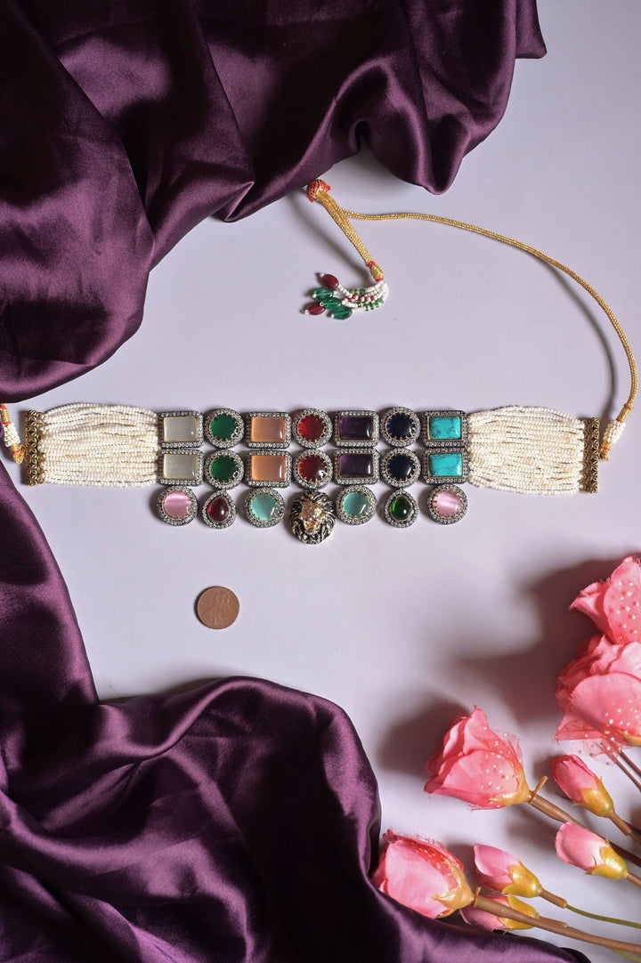 Sabyasachi Inspired Monalisa Stone Work Choker Necklace Set