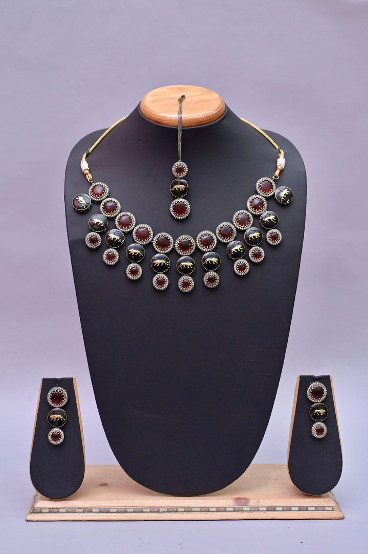 Sabyasachi Inspired Monalisa Stone Work Double Layered Necklace Set