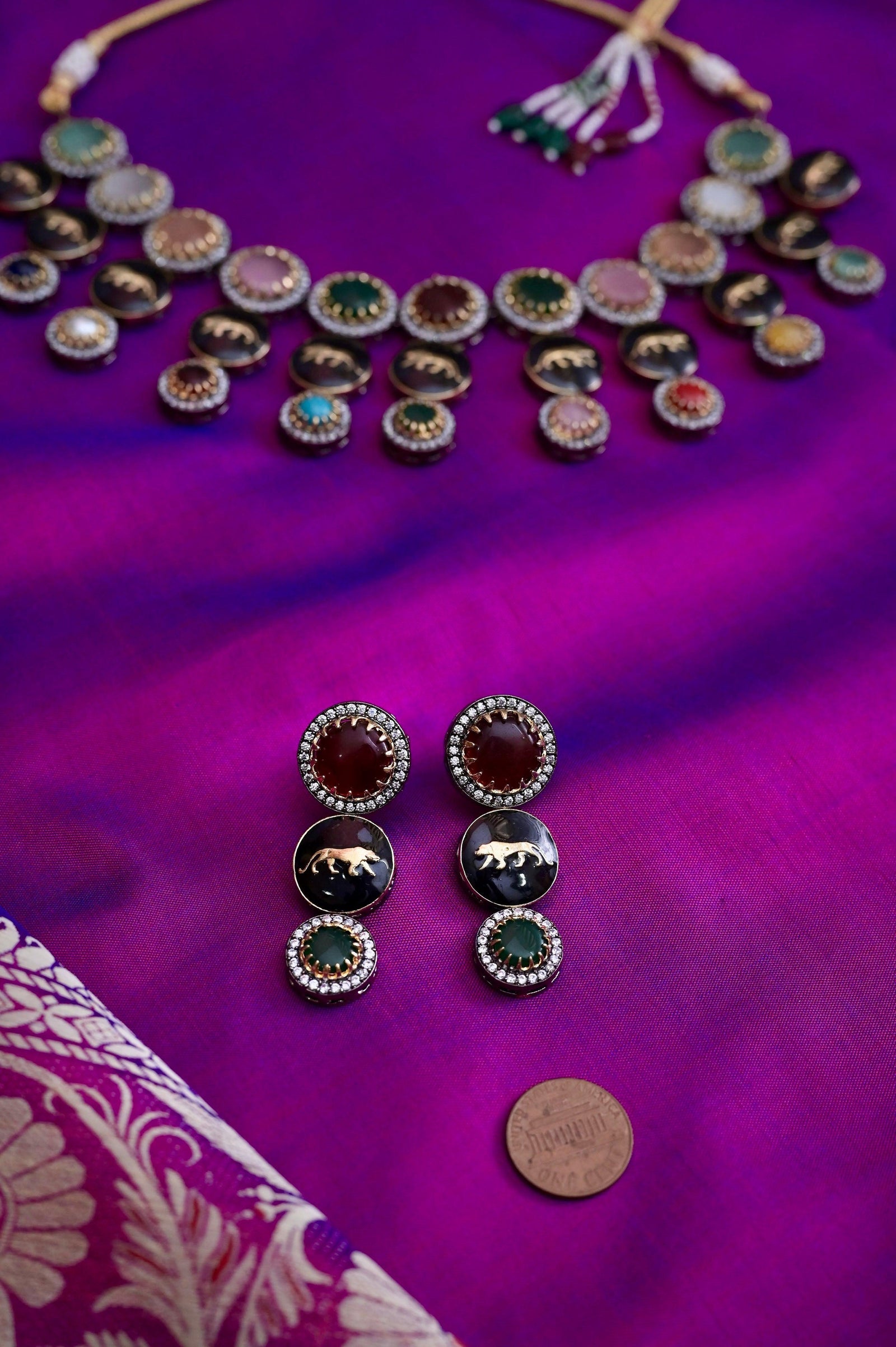 Sabyasachi Inspired Monalisa Stone Work Multicolored Collar Necklace Set