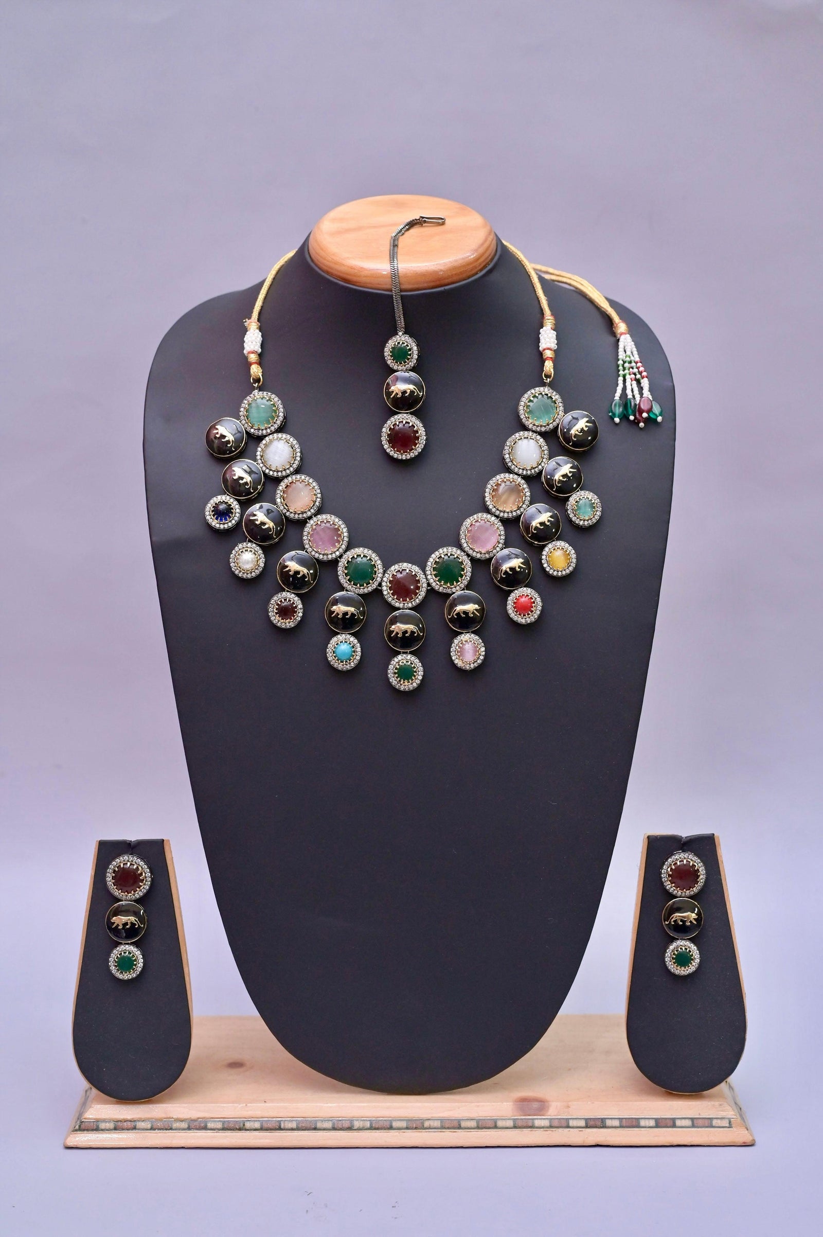 Sabyasachi Inspired Monalisa Stone Work Multicolored Collar Necklace Set