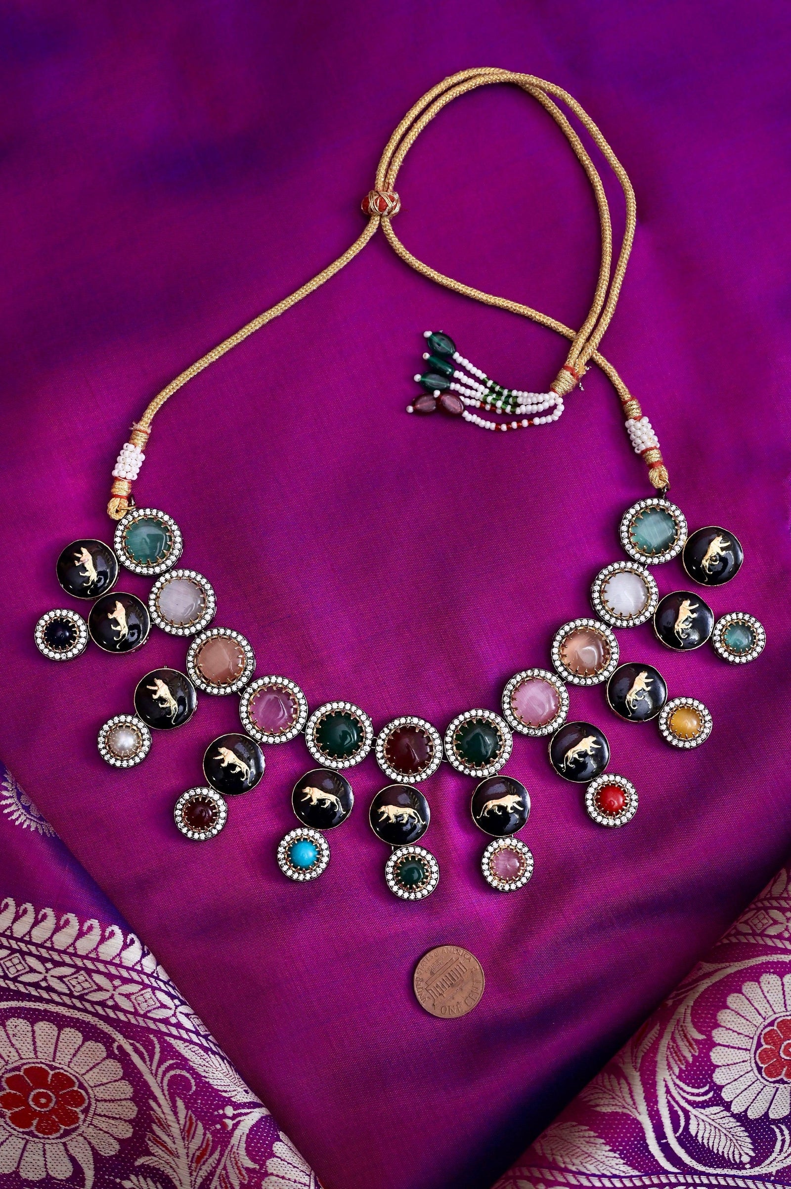 Sabyasachi Inspired Monalisa Stone Work Multicolored Collar Necklace Set