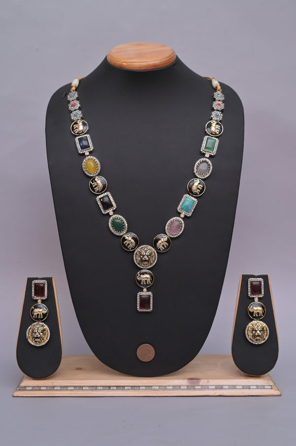 Sabysachi Inspired Marwar Style Collar Necklace Set with Curve Monalisa Stone Work