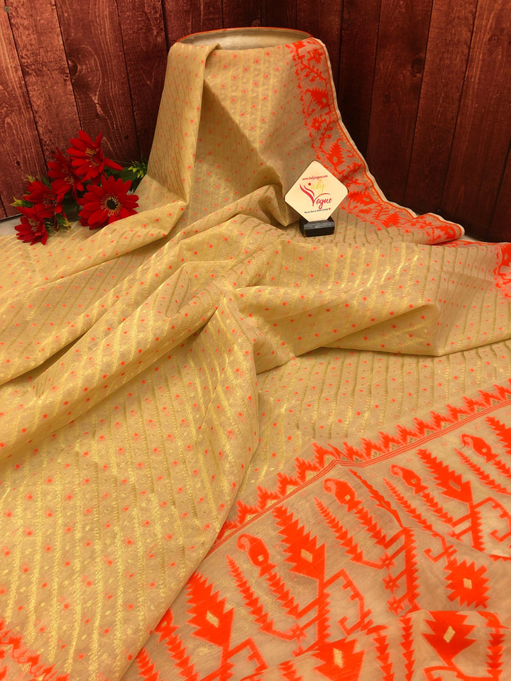 Sandalwood and Red Color Jamdani Saree