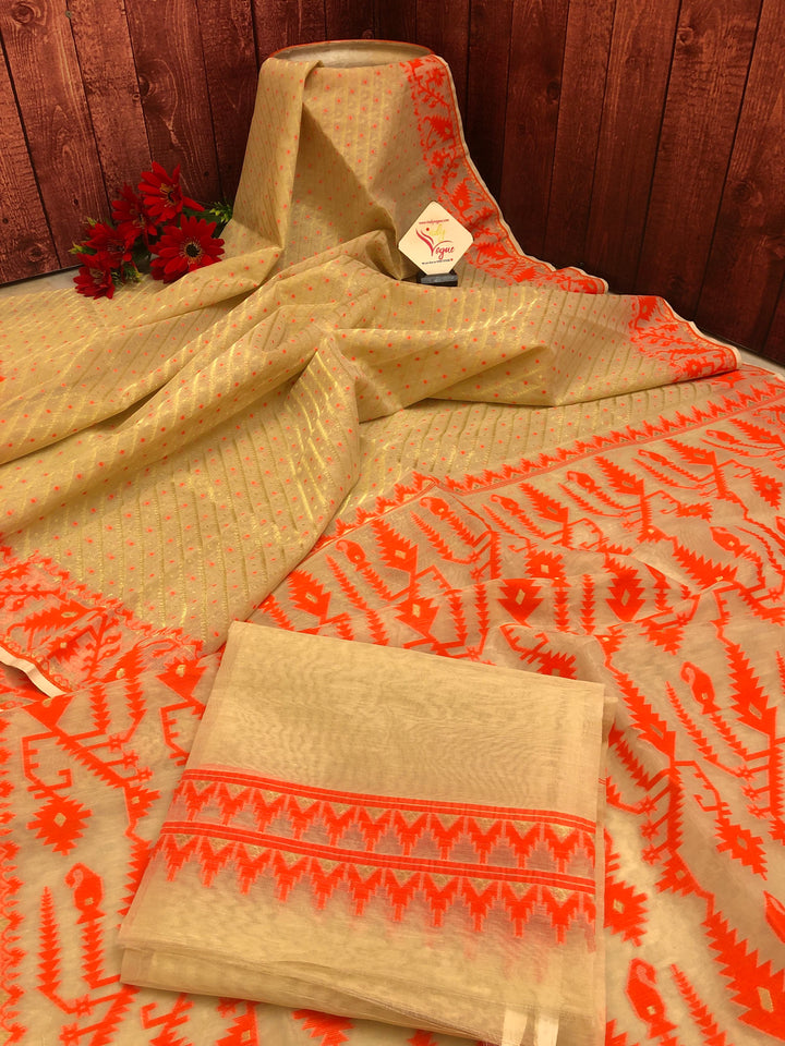 Sandalwood and Red Color Jamdani Saree