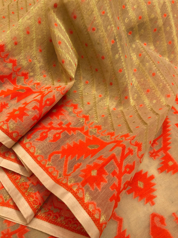 Sandalwood and Red Color Jamdani Saree