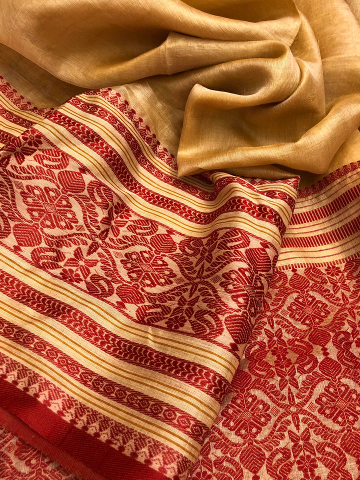 Sandalwood Color Pure Tussar Silk with Nakshi Border