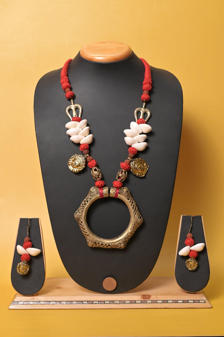 Santhali Style Brass Metal Large Pendant Necklace Set