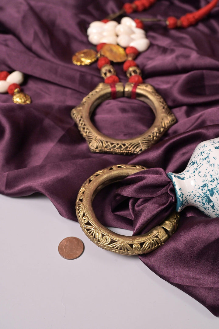 Santhali Style Brass Metal Large Pendant Necklace Set