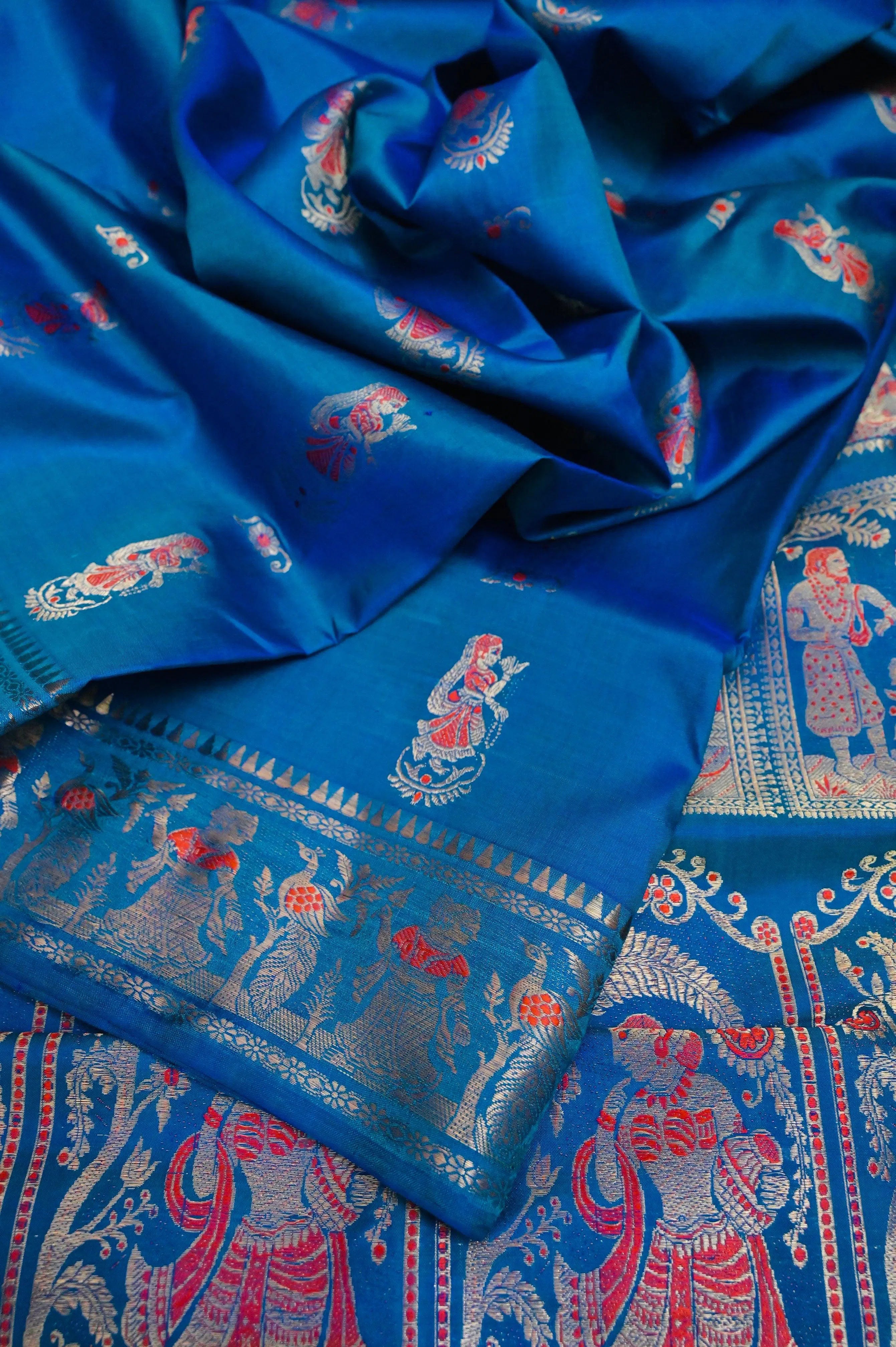 Nakshi Hand Woven Richly Dyed Silk Baluchari Saree With Resham