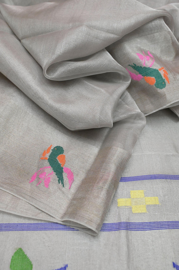 Silver Color Tissue Silk Saree with Meenakari Work