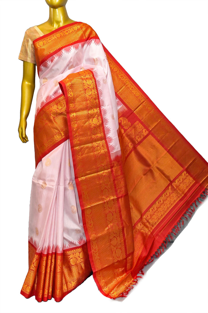Soft Pink and Red Color Pure Gadwal Silk Saree