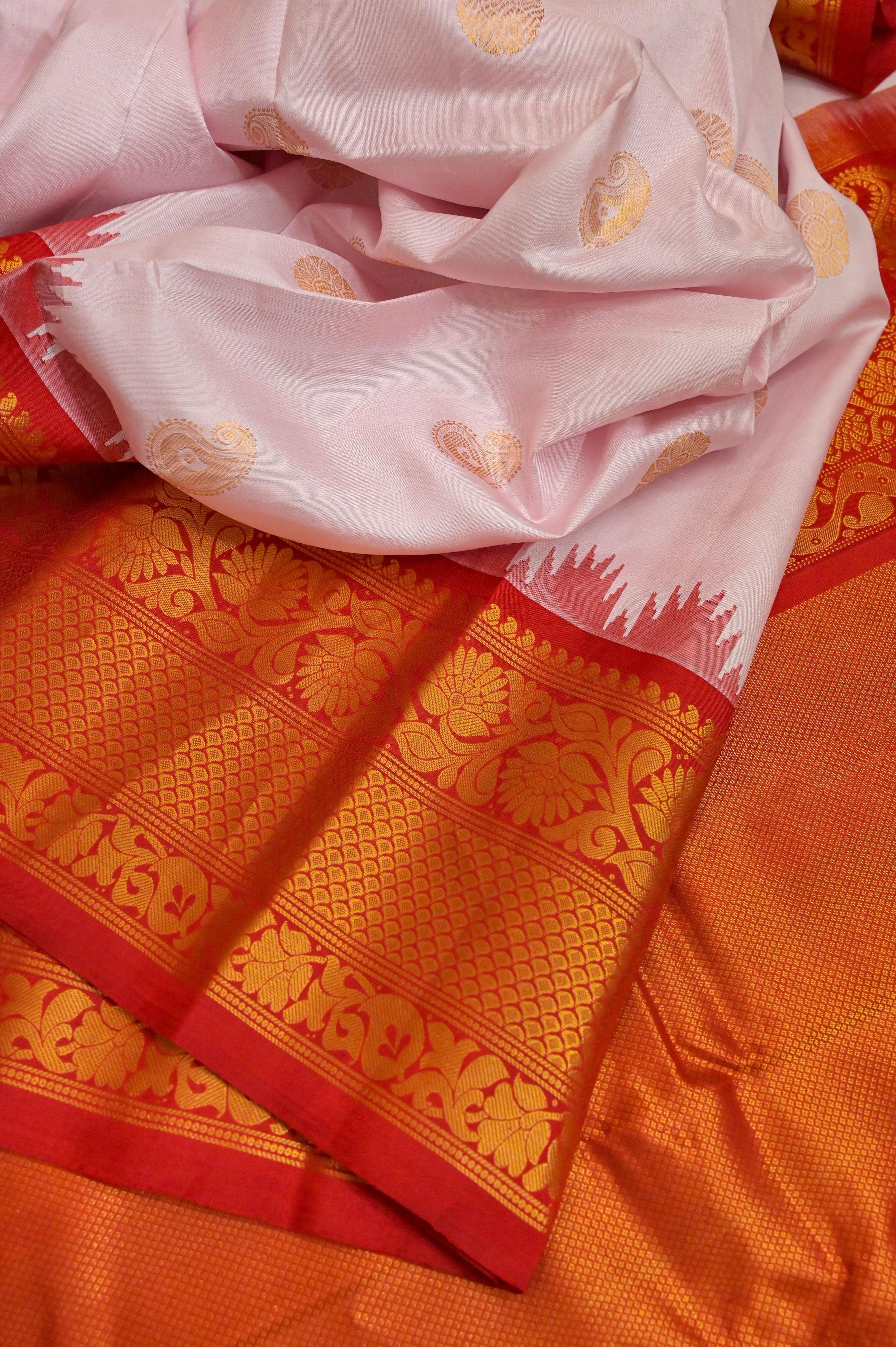 Fuchsia Pink Color Traditional Kanchipuram Sarees with Butta Weave Pat