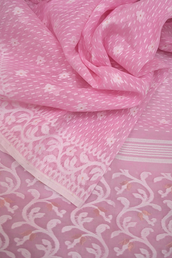 Soft Pink Color Jamdani Saree with Allover Weaving