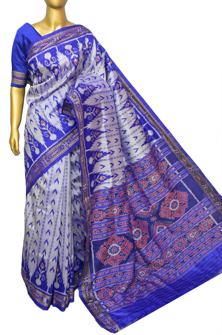 Steel and Purple Color Sambalpuri Silk Saree with Temple Border