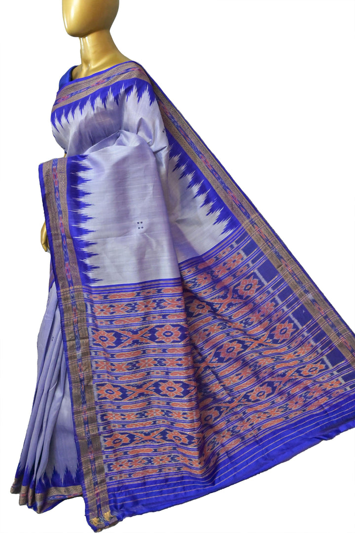 Steel Blue Color Sambalpuri Silk Saree with Temple Border