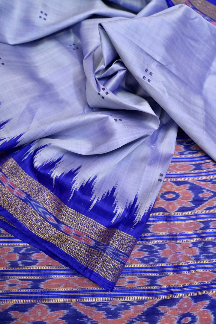 Steel Blue Color Sambalpuri Silk Saree with Temple Border