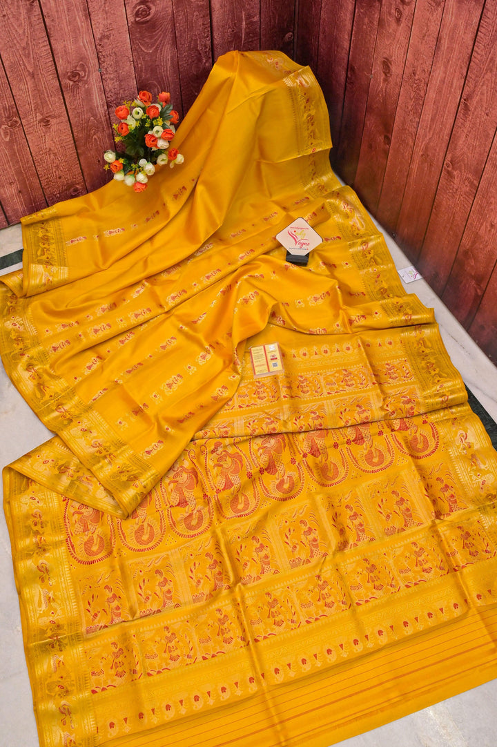 Sunflower Yellow Color Pure Baluchari Silk Saree with Meenkari Work