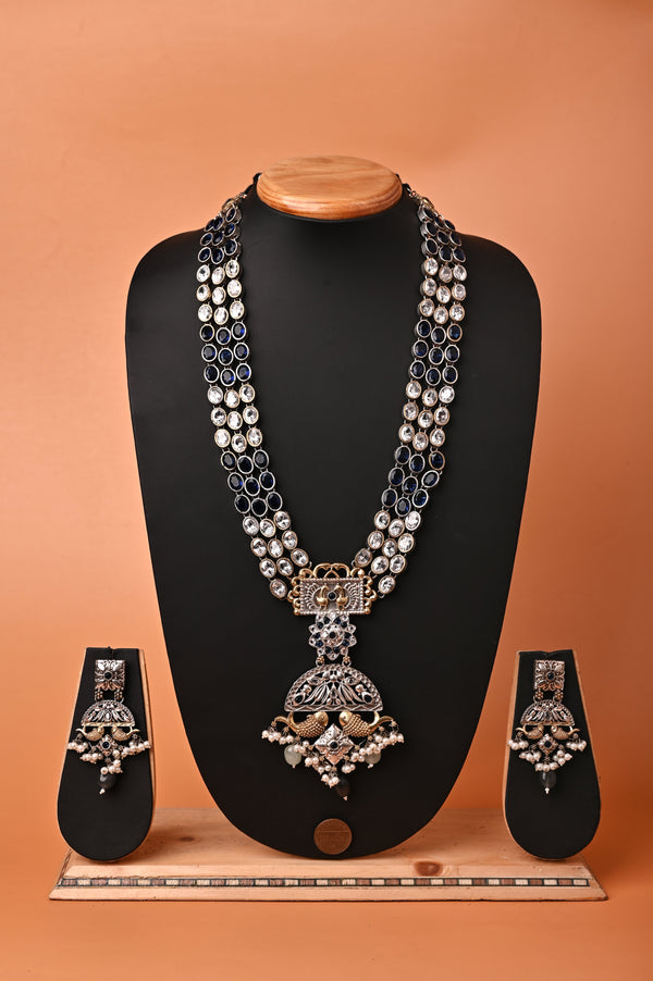 Triple Layered Ranihar Kundan Necklace Set with Monalisa Stone