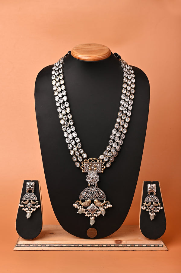 Triple Layered Sitahar Style Long Kundan Necklace Set
