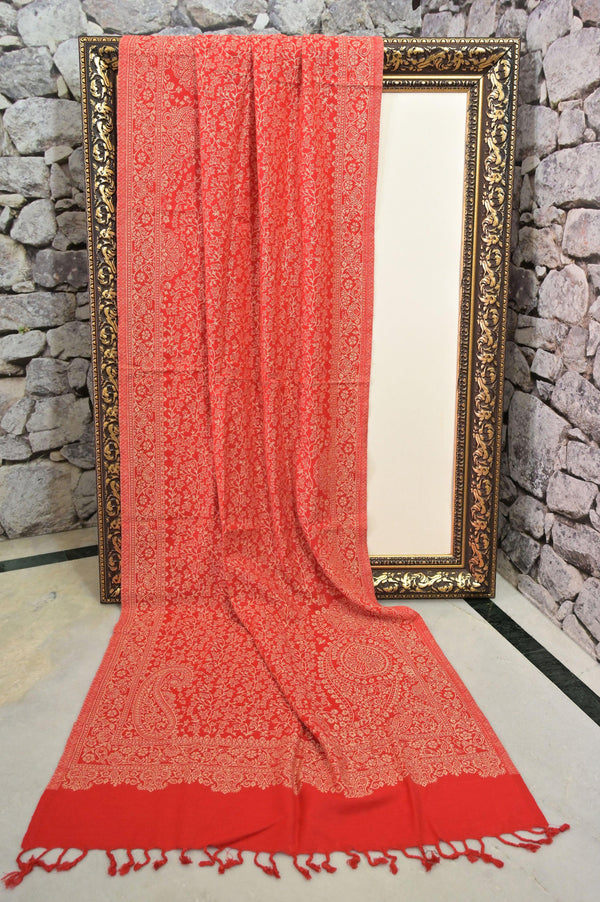 Tulip Red Color Pashmina Stole with Allover Weaving