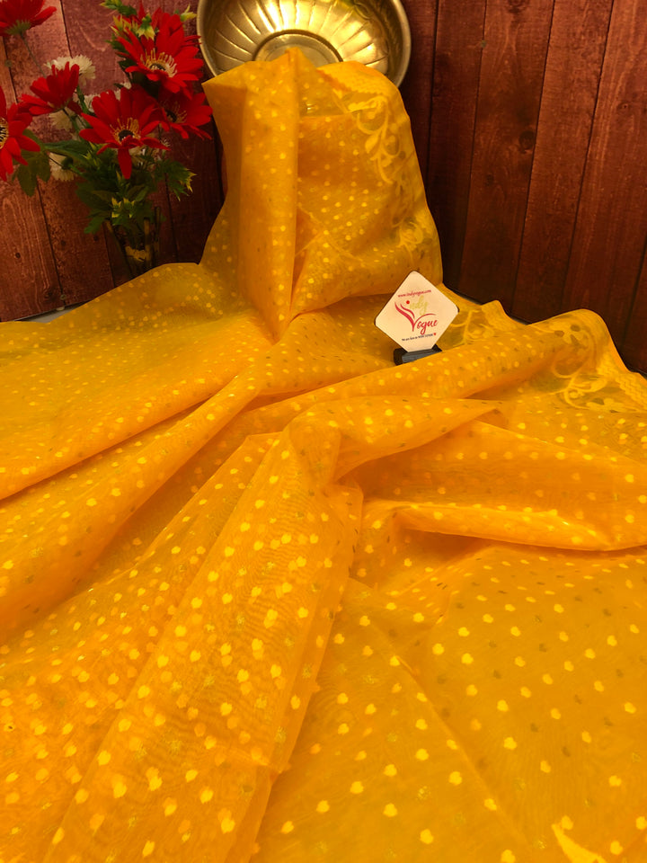 Turmeric Yellow Color Jamdani Saree