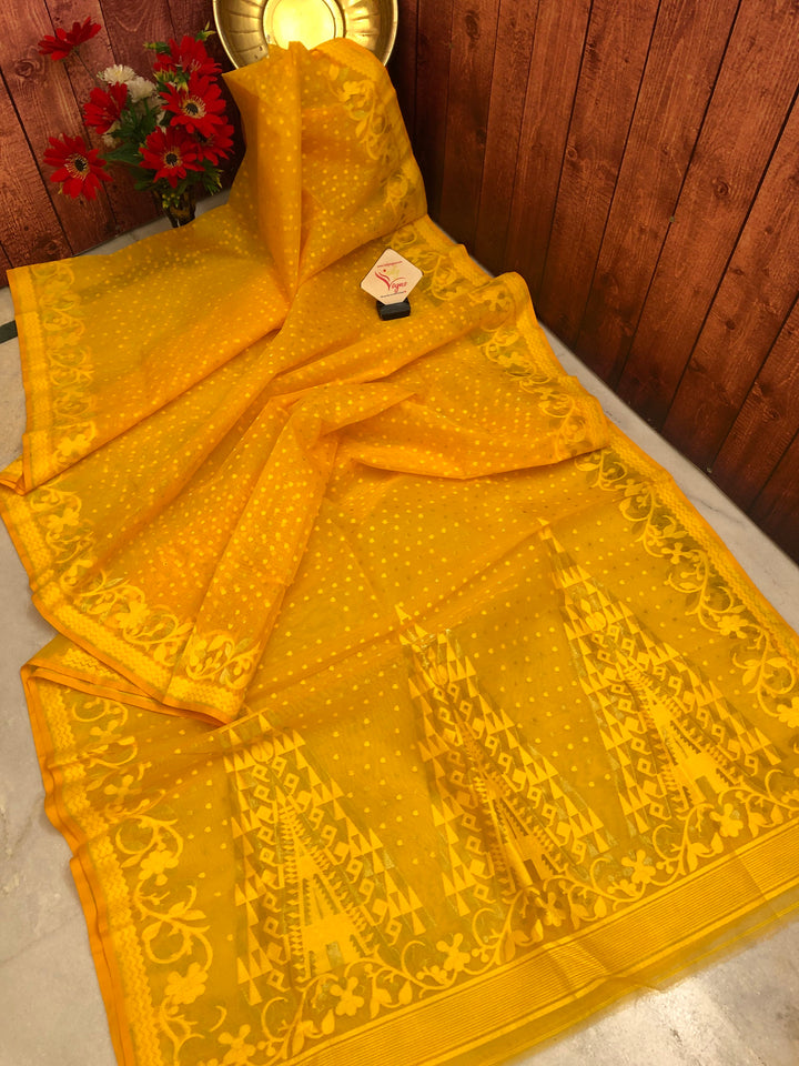 Turmeric Yellow Color Jamdani Saree