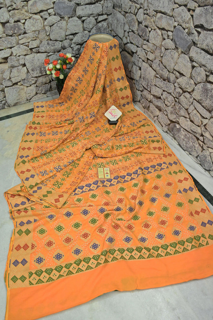 Turmeric Yellow Color Pure Khaddi Georgette Banarasi with Meenakari Hand Bandhani Work