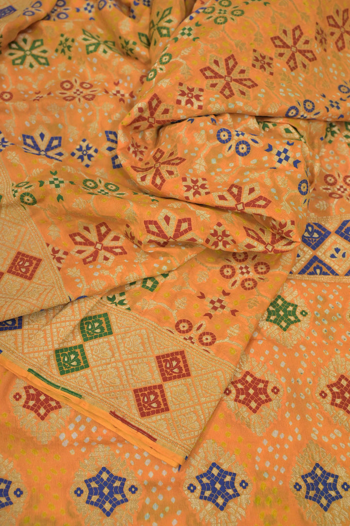 Turmeric Yellow Color Pure Khaddi Georgette Banarasi with Meenakari Hand Bandhani Work