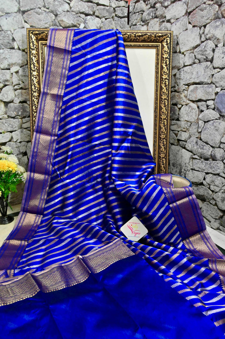 Ultramarine Blue Color Chanderi Banarasi with Golden and Silver Leheriya Style Zari Work