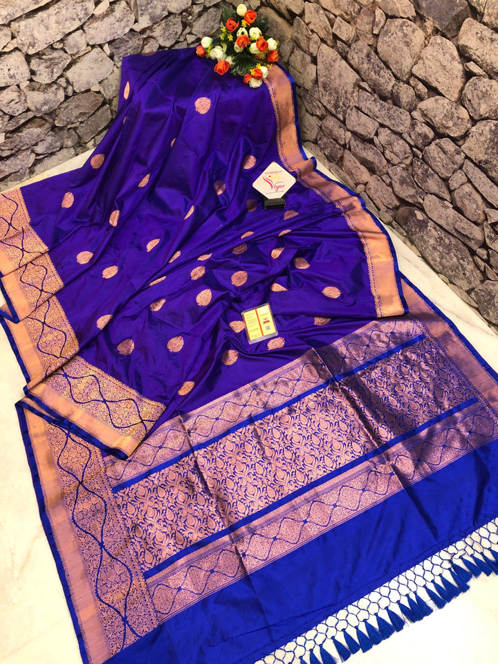 Ultramarine Blue Color Pure Katan Banarasi Silk Saree