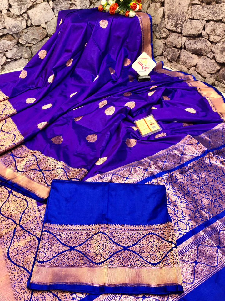 Ultramarine Blue Color Pure Katan Banarasi Silk Saree