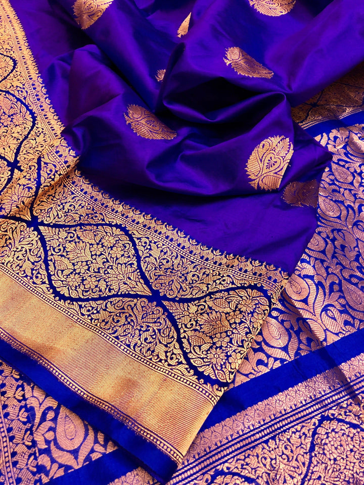 Ultramarine Blue Color Pure Katan Banarasi Silk Saree