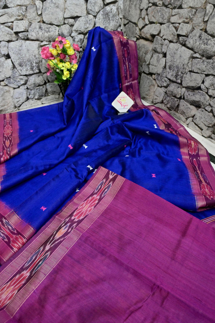 Ultramarine Blue Color Pure Raw Silk Saree with Dolabedi Pallu and Sambalpuri Border