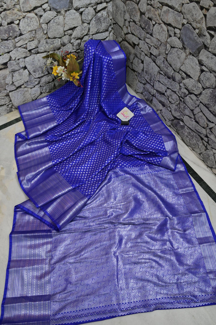 Ultramarine Blue Color South Silk Saree with Silver Zari Work