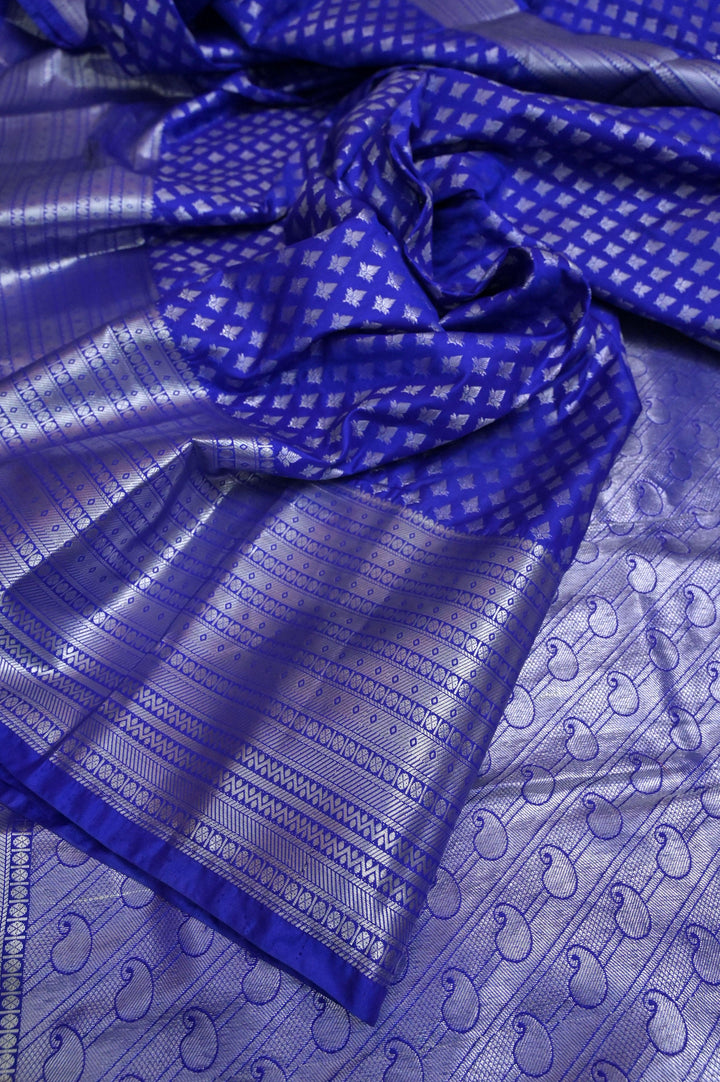 Ultramarine Blue Color South Silk Saree with Silver Zari Work