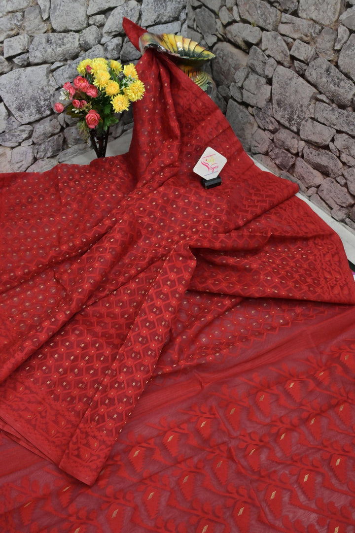 Vermilion Red Color Jamdani Saree