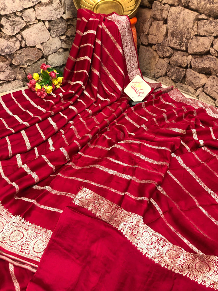 Vermillion Red Color Satin Banarasi Saree with Animal Zari Motif Work