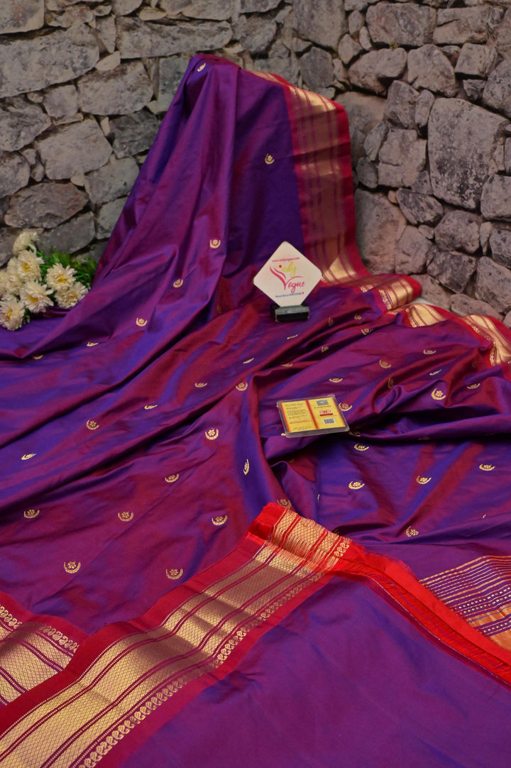Violet and Red Color Dual Tone Yeola Paithani Silk Saree with Chand Buti
