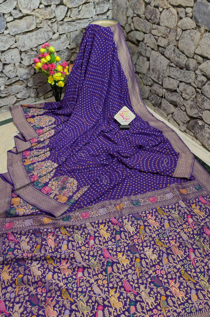 Violet Color Khaddi Georgette Saree with Bandhani Work