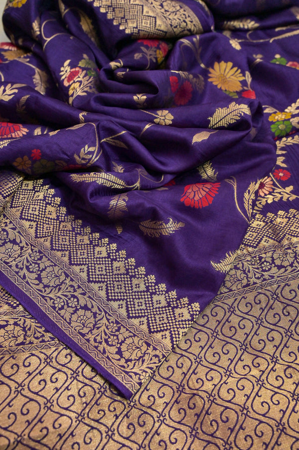 Violet Color Muga Banarasi Silk Saree with Jaal Work