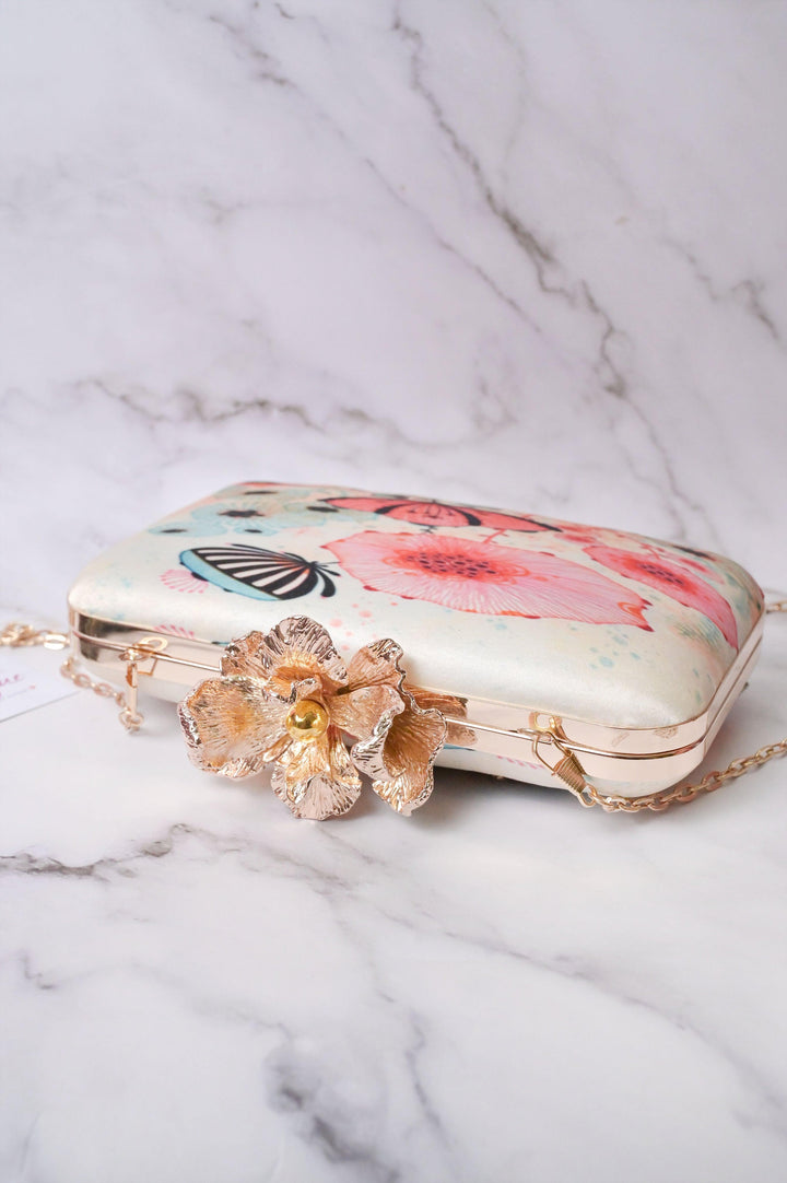 White and Multicolor Clutch with Embroidery Pearl and Sequin Work