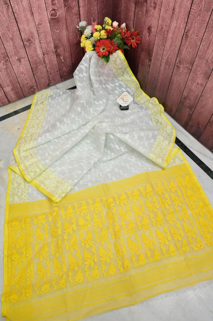 White and Yellow Color Jamdani Saree