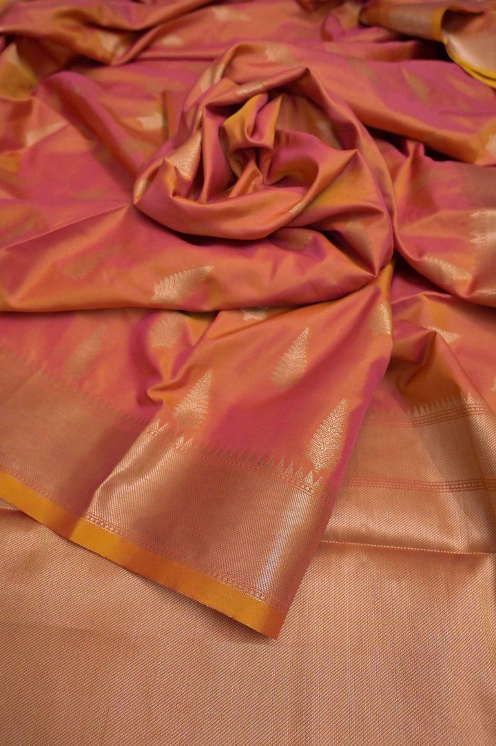 Yellow and Magenta Color Chanderi Silk Banarasi Saree with Zari Buti Work