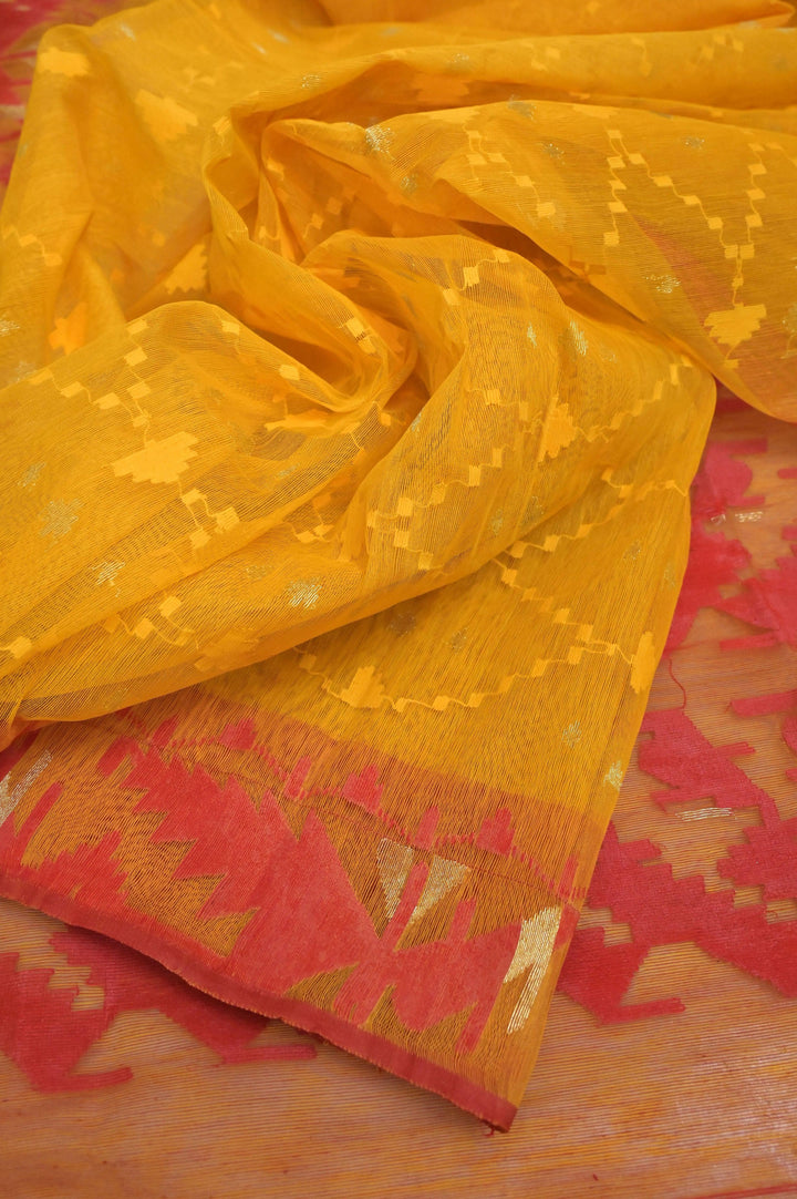 Yellow and Red Color Bangladeshi Jamdani Saree