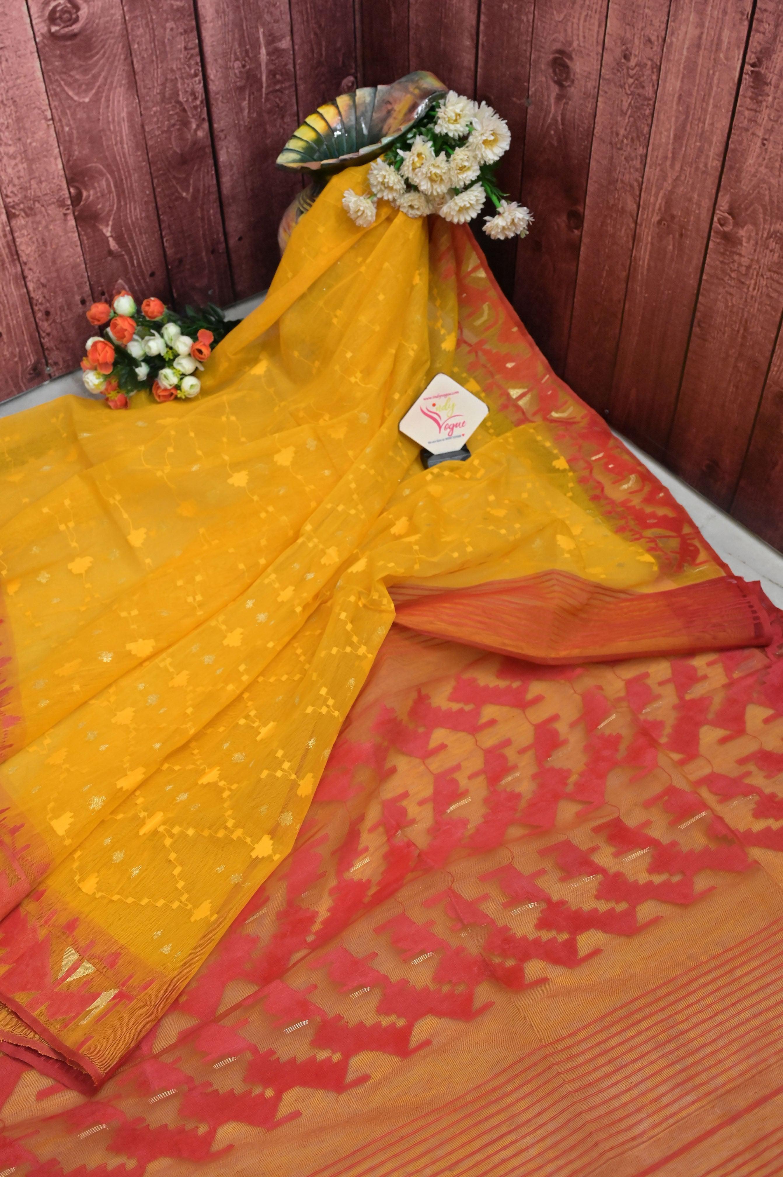 Divine Weaves Linen Jamdani Saree – Prasam Crafts