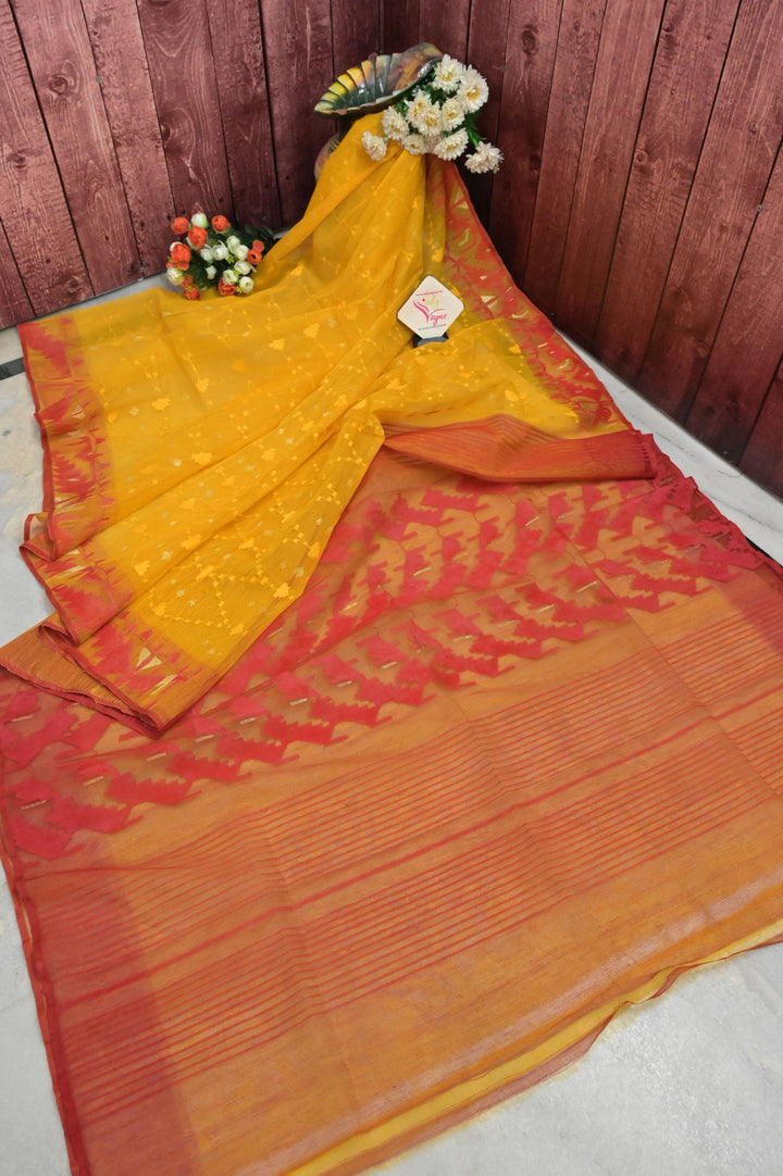 Yellow and Red Color Bangladeshi Jamdani Saree